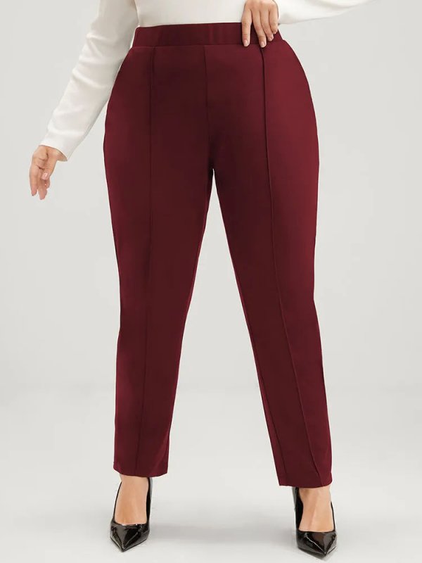 Solid Elastic Waist Pocket Leggings