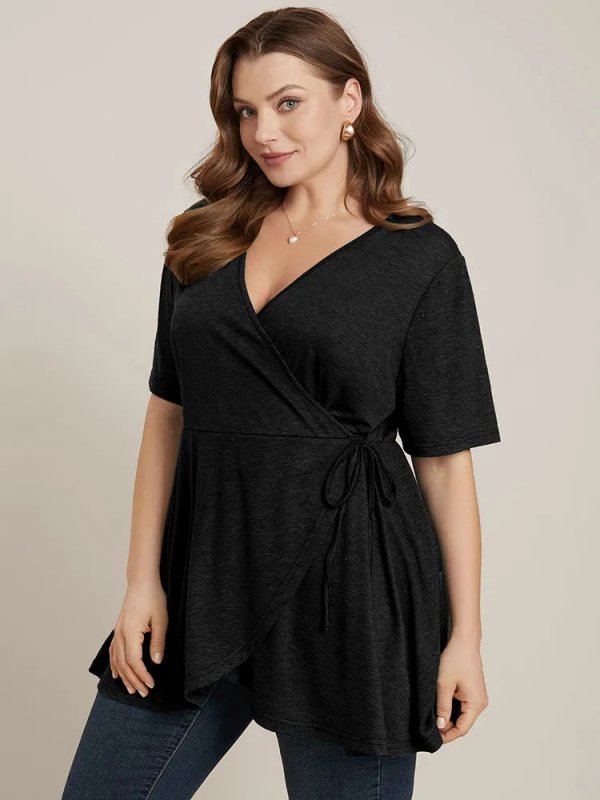 Solid Button V Neck Ruffles Blouse