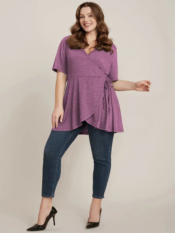 Solid Button V Neck Ruffles Blouse