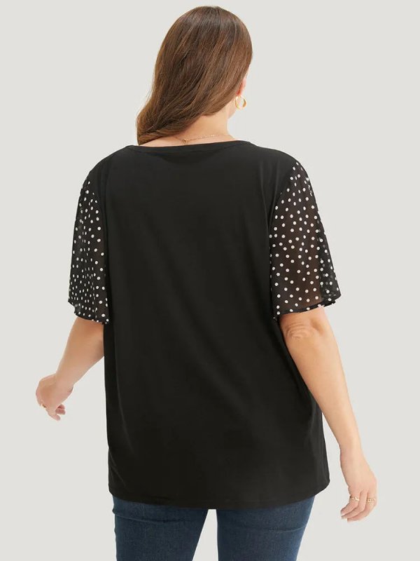 Floral Mesh Patchwork Ruffle Sleeve T-shirt