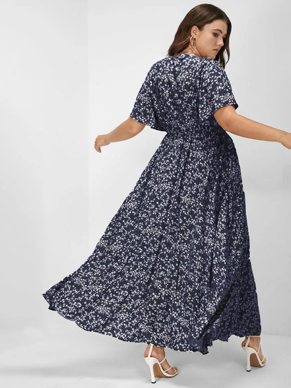 [Hot Sale] Flutter Sleeve Ditsy Floral Pocket Split Maxi Dress