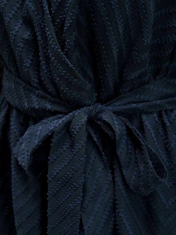 Plain Geometric Mesh Surplice Neck Belted Ruffles Blouse