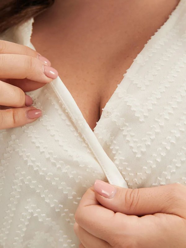 Plain Geometric Mesh Surplice Neck Belted Ruffles Blouse