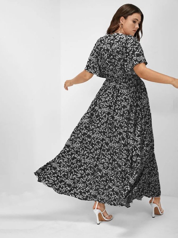 [Hot Sale] Flutter Sleeve Ditsy Floral Pocket Split Maxi Dress