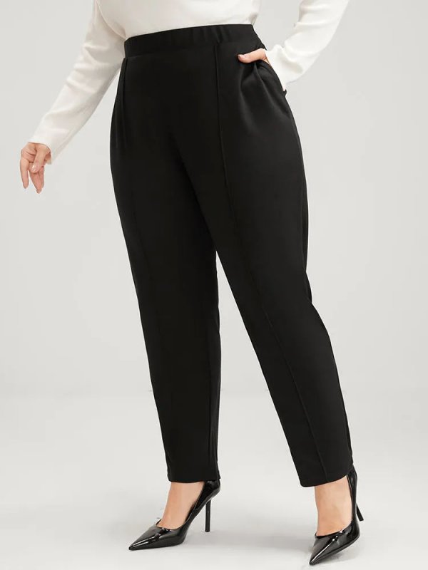 Solid Elastic Waist Pocket Leggings
