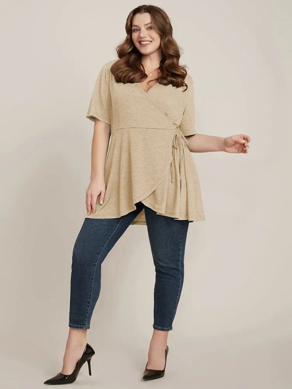 Solid Button V Neck Ruffles Blouse