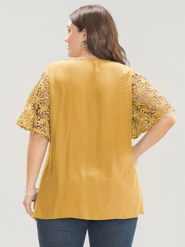 Plain V Neck Floral Patchwork Blouse