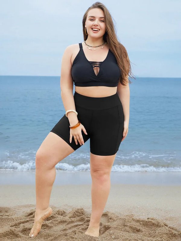 Solid Wideband Waist Swim Shorts
