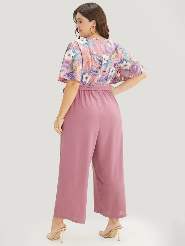 Floral Patchwork Wrap Belted Pocket Jumpsuit
