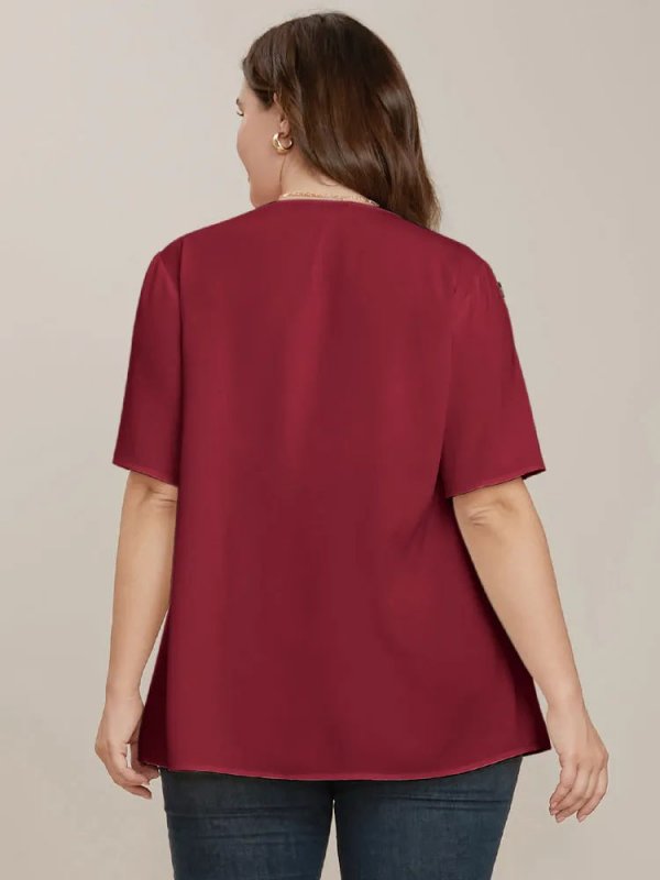 Plain Round Neck Button Detail Blouse