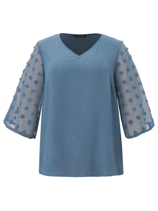 Polka Dot Mesh Patchwork Flounce Sleeve  Blouse