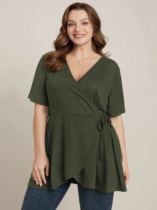 Solid Button V Neck Ruffles Blouse