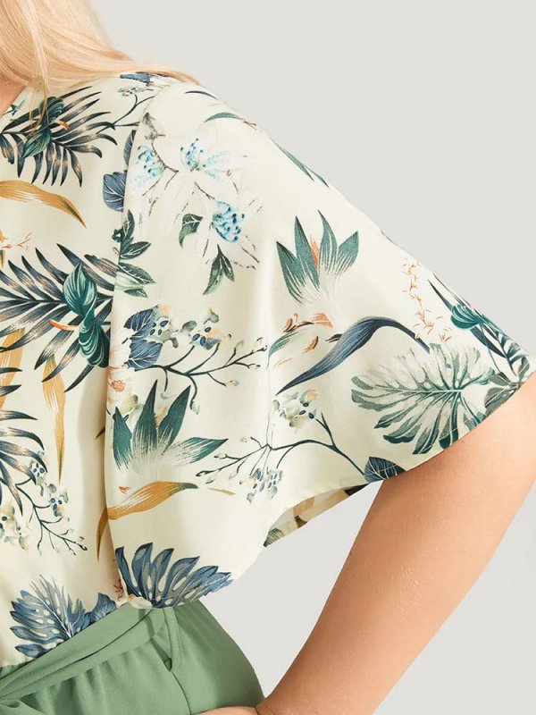 Floral Patchwork Wrap Belted Pocket Jumpsuit
