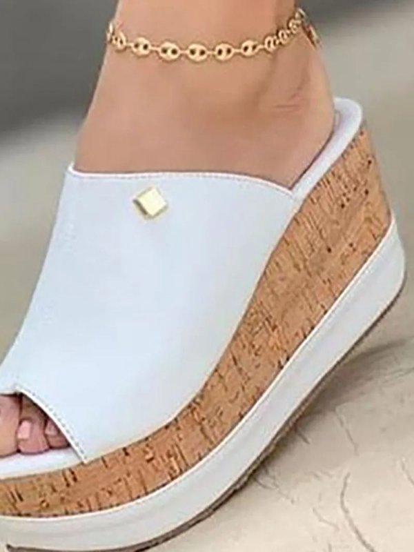 Contrast Paneled Peep Toe Wedge Shoes