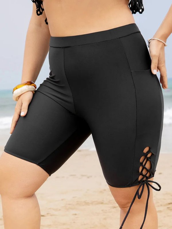 Pocket High Waist Lace Up Side Swim Shorts