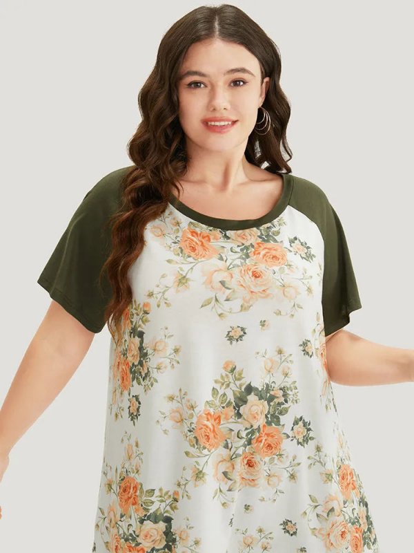 Floral & Butterfly Print Raglan Sleeve  T-shirt