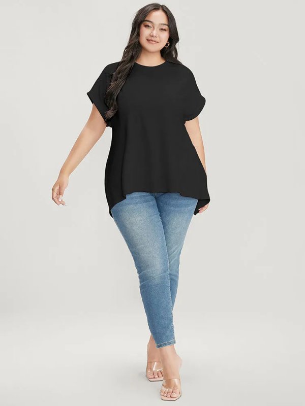 Solid Round Neck Crossover Back T-shirt