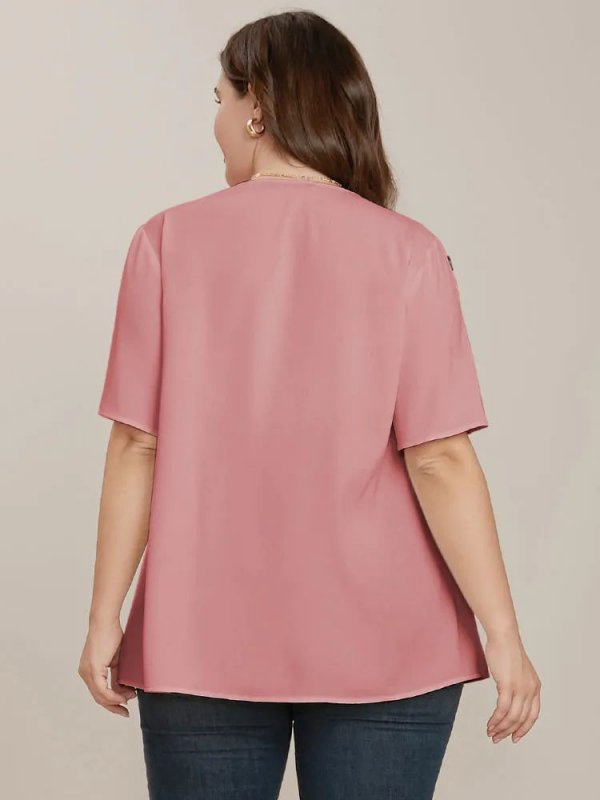 Plain Round Neck Button Detail Blouse
