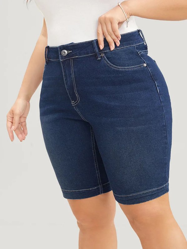 Very Stretchy High Rise Dark Wash Denim Shorts