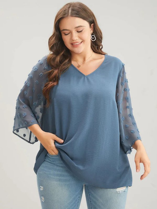 Polka Dot Mesh Patchwork Flounce Sleeve  Blouse