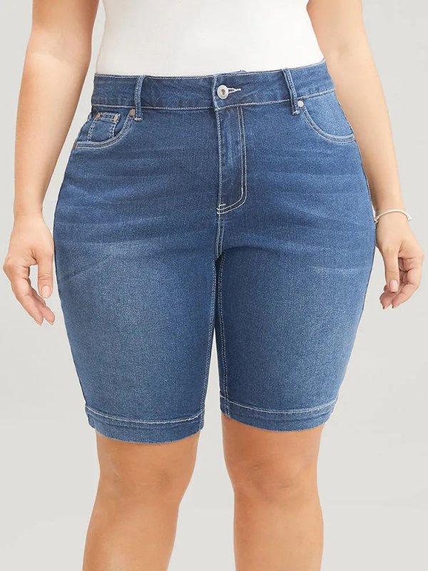 Very Stretchy High Rise Dark Wash Denim Shorts