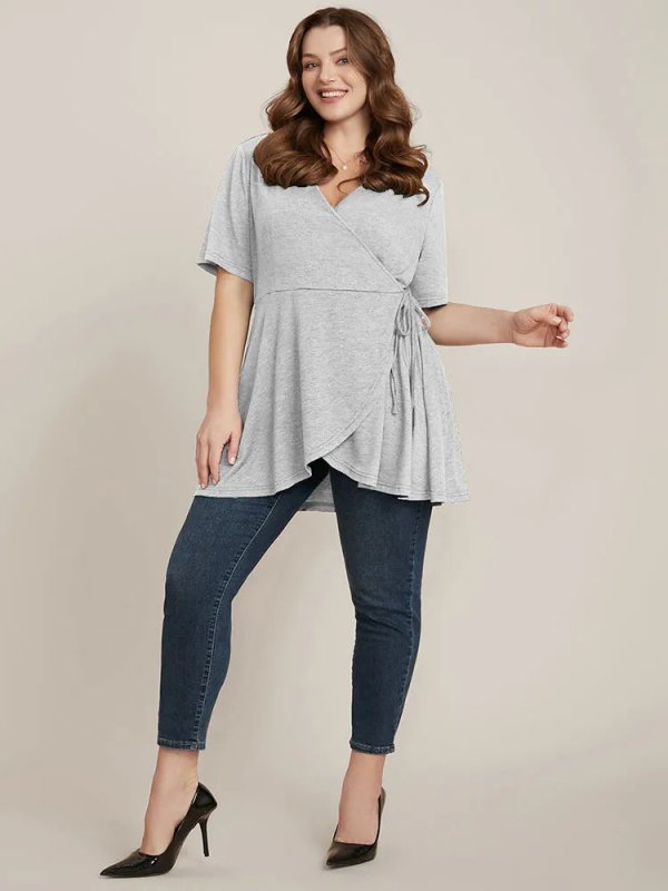 Solid Button V Neck Ruffles Blouse