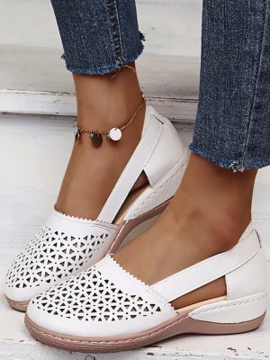 Hollow Out Round Toe Slip On Sandals