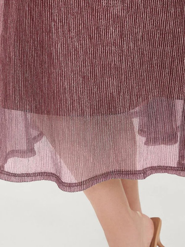 Glitter Mesh Surplice Neck Ruffle Sleeve Pocket Midi Dress