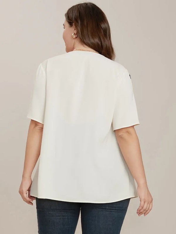 Plain Round Neck Button Detail Blouse
