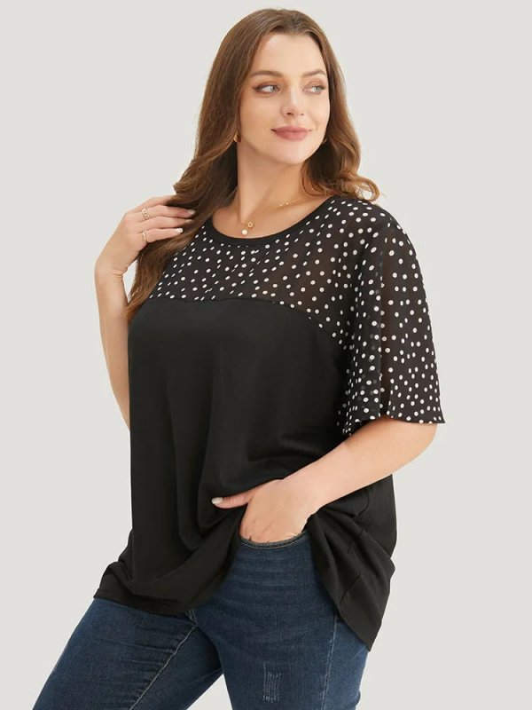 Floral Mesh Patchwork Ruffle Sleeve T-shirt