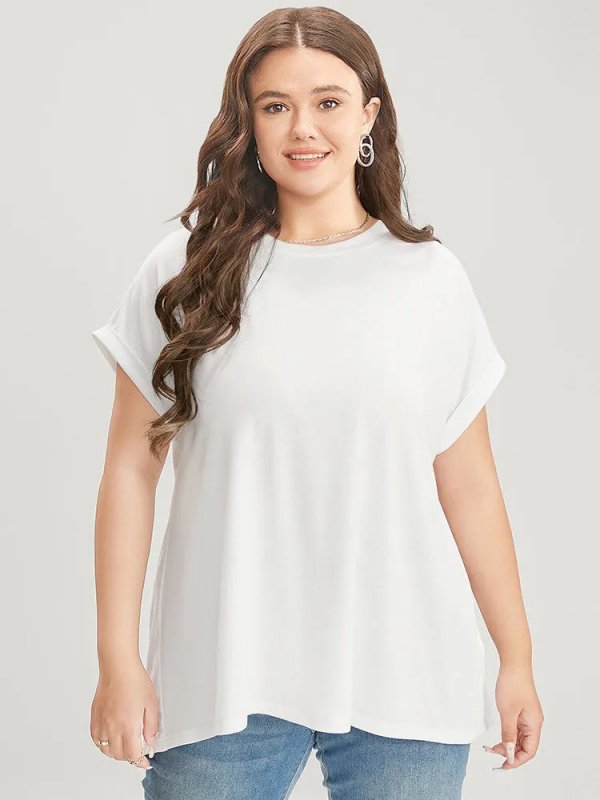 Solid Round Neck Crossover Back T-shirt