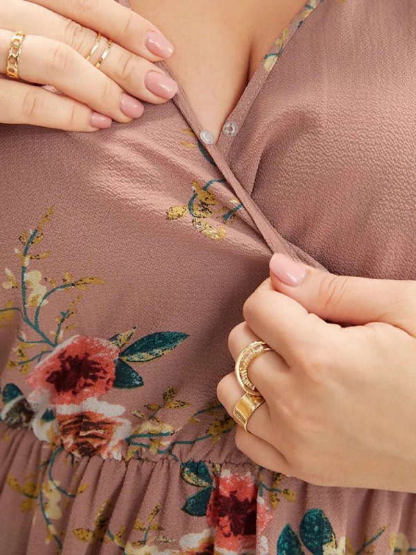 Floral Print Wrap Ruffles Asymmetrical Hem Blouse