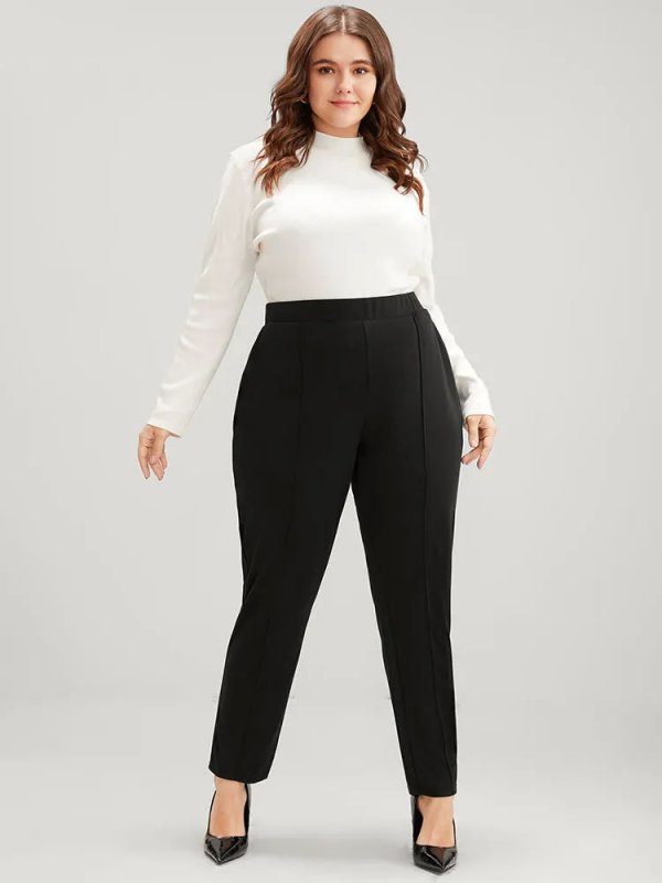 Solid Elastic Waist Pocket Leggings