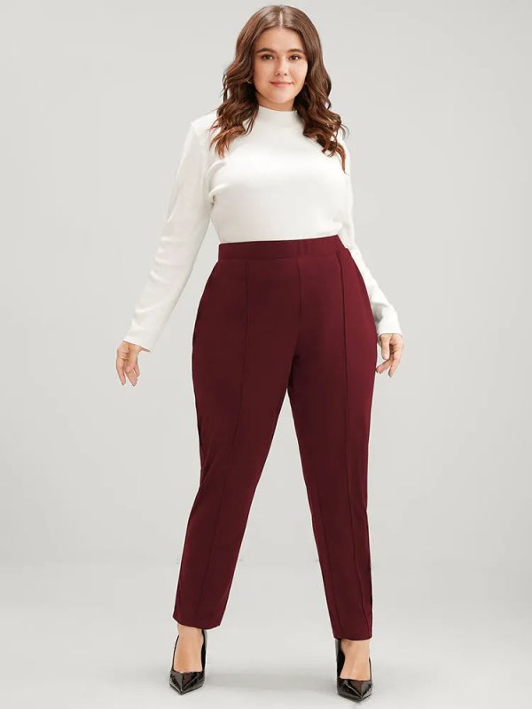 Solid Elastic Waist Pocket Leggings