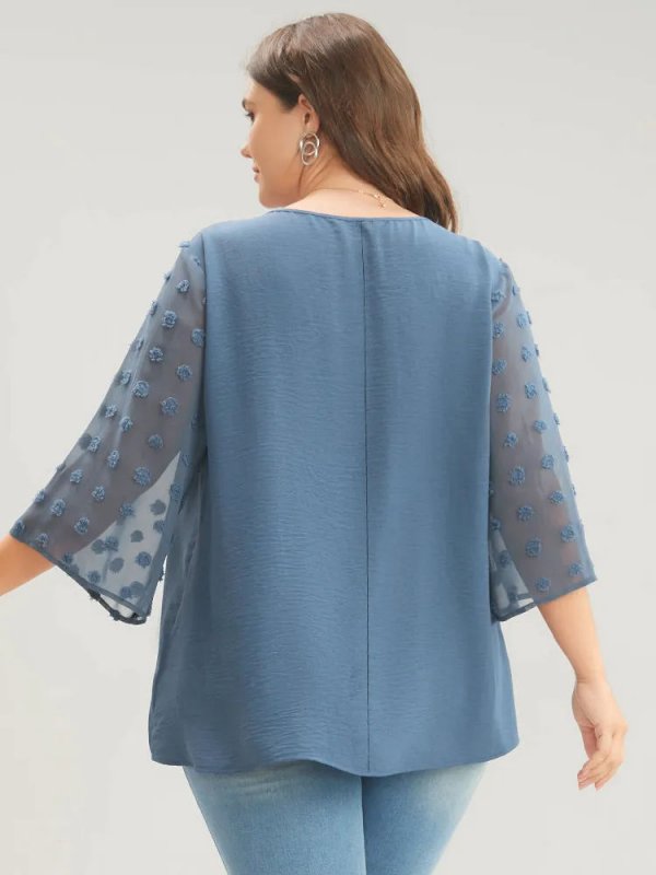 Polka Dot Mesh Patchwork Flounce Sleeve  Blouse