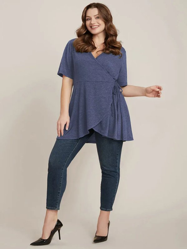 Solid Button V Neck Ruffles Blouse