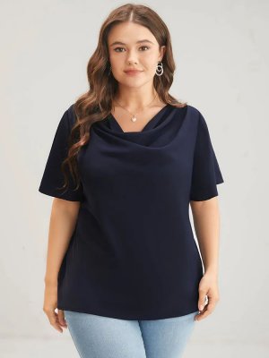 Plain Cowl Neck Ruffle Sleeve Blouse