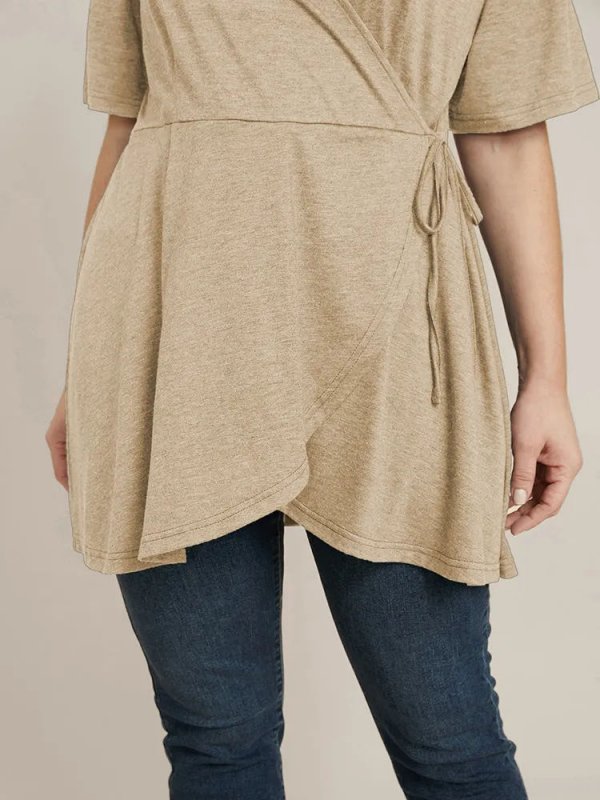 Solid Button V Neck Ruffles Blouse