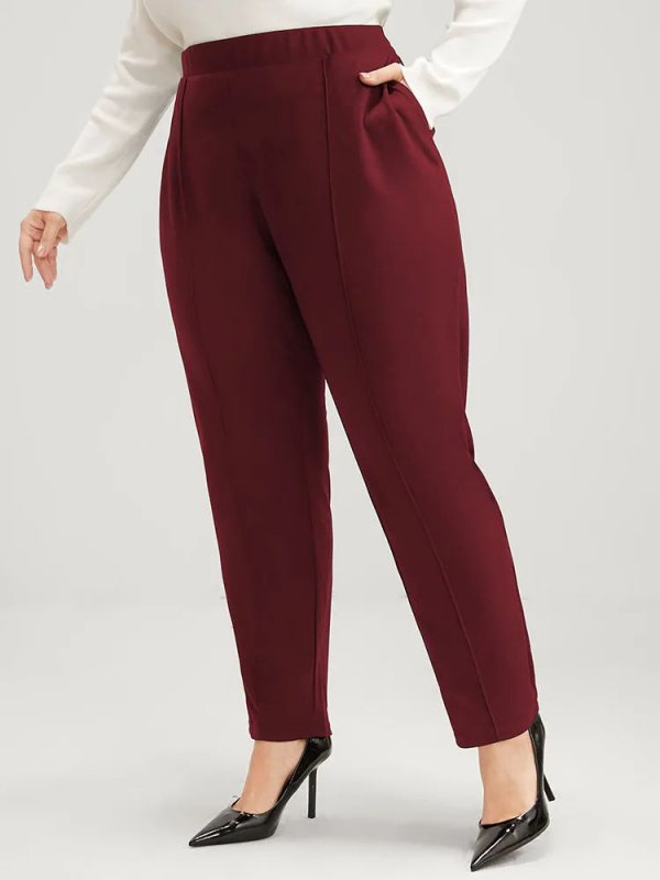 Solid Elastic Waist Pocket Leggings