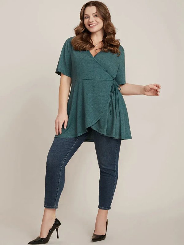 Solid Button V Neck Ruffles Blouse