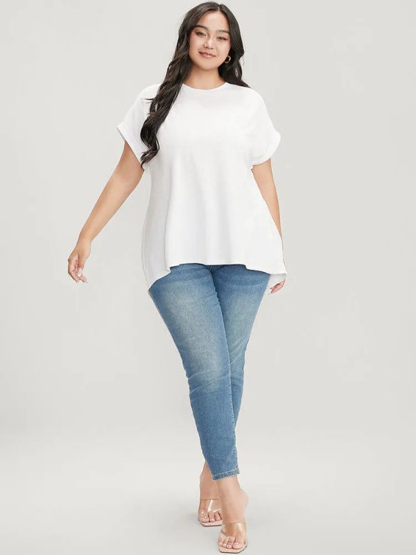 Solid Round Neck Crossover Back T-shirt