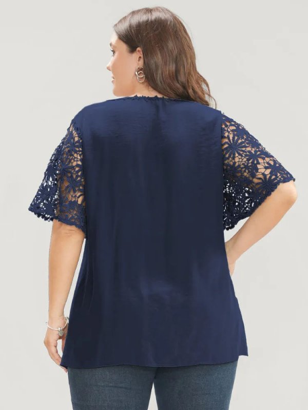 Plain V Neck Floral Patchwork Blouse