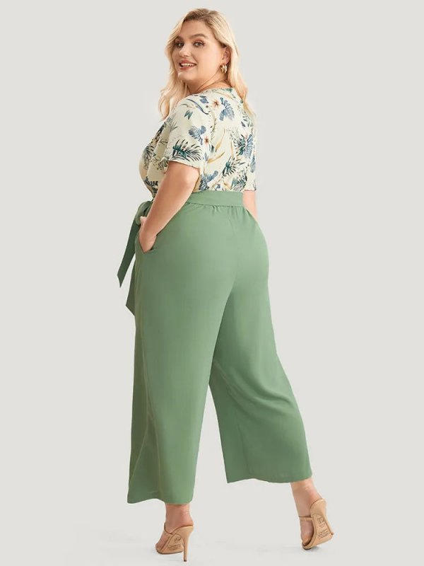Floral Patchwork Wrap Belted Pocket Jumpsuit
