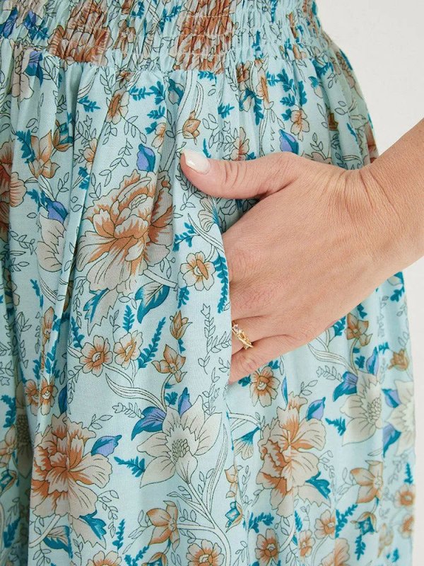 Floral Dolman Sleeve Ruffles Shirred Split Hem Dress