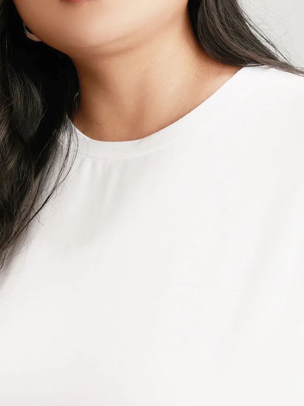 Solid Round Neck Crossover Back T-shirt