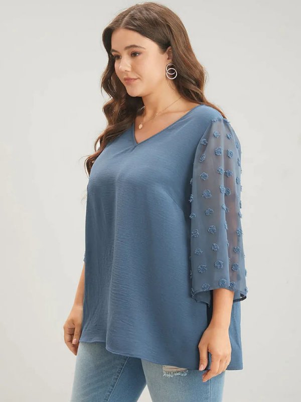 Polka Dot Mesh Patchwork Flounce Sleeve  Blouse