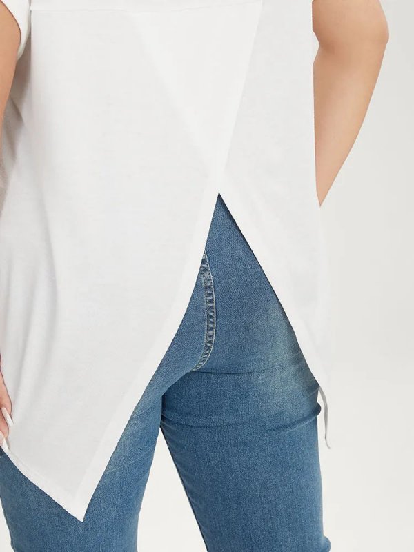 Solid Round Neck Crossover Back T-shirt