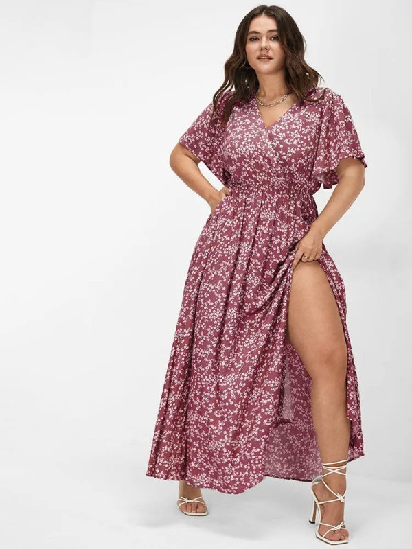 [Hot Sale] Flutter Sleeve Ditsy Floral Pocket Split Maxi Dress