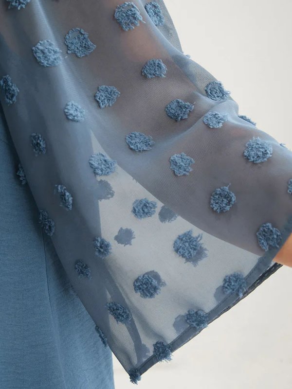 Polka Dot Mesh Patchwork Flounce Sleeve  Blouse