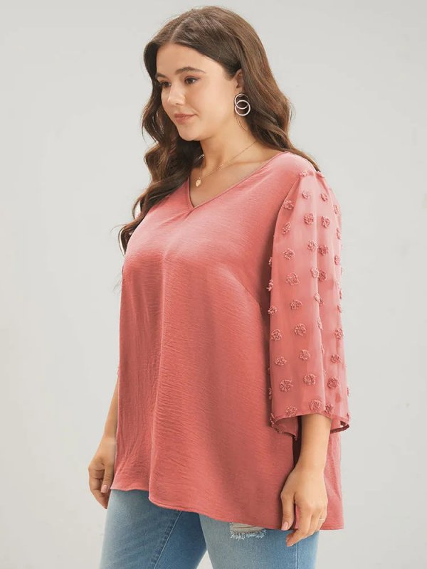 Polka Dot Mesh Patchwork Flounce Sleeve  Blouse